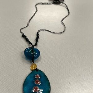 Vintage Artisan Blue and Gold Pendant Necklace